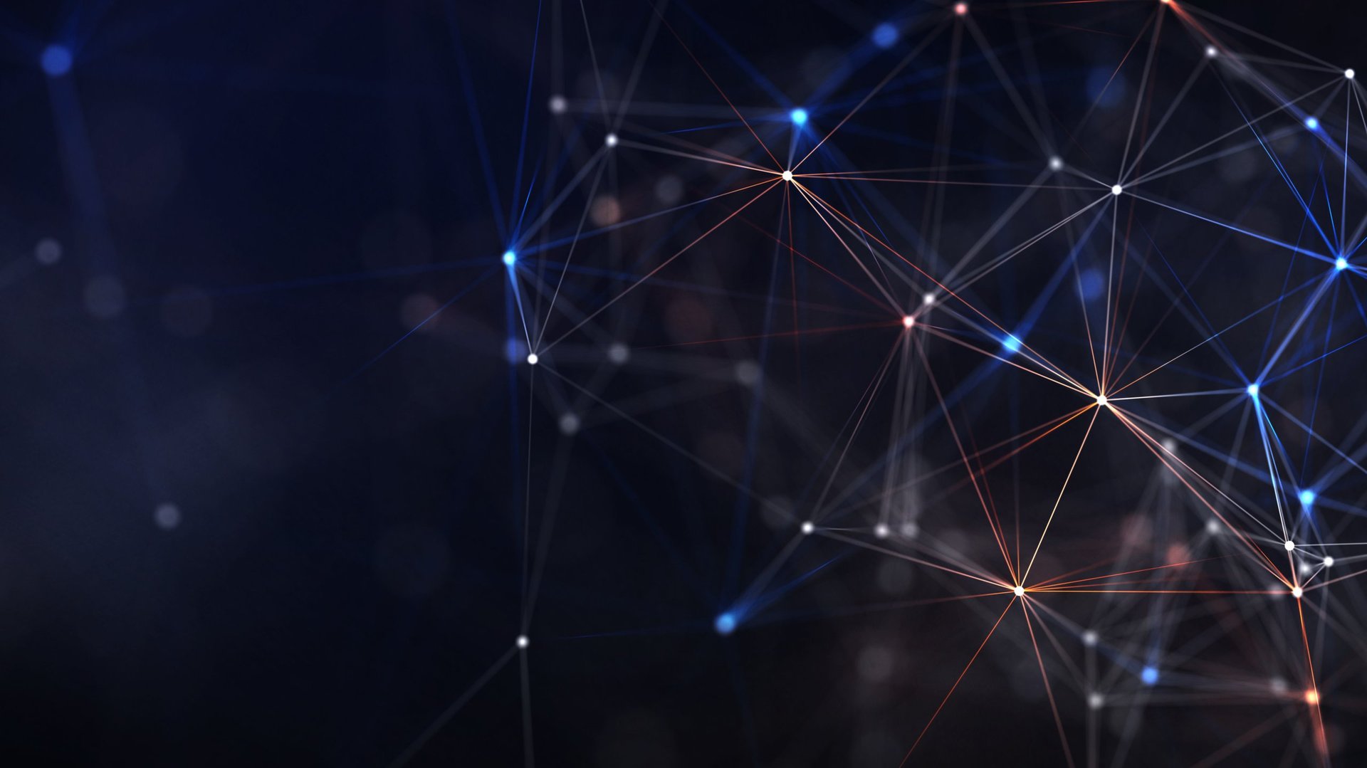 Abstract digital network with glowing nodes on dark background